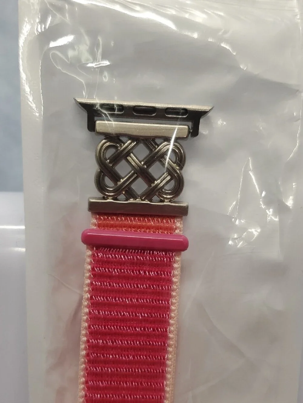 Apple Pink Woven Nylon Apple Watch Band with Silver Adapters